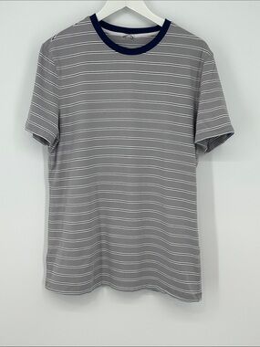 Kit and Ace Grey with Blue and White Stripe Crewneck T‑Shirt - Size Medium